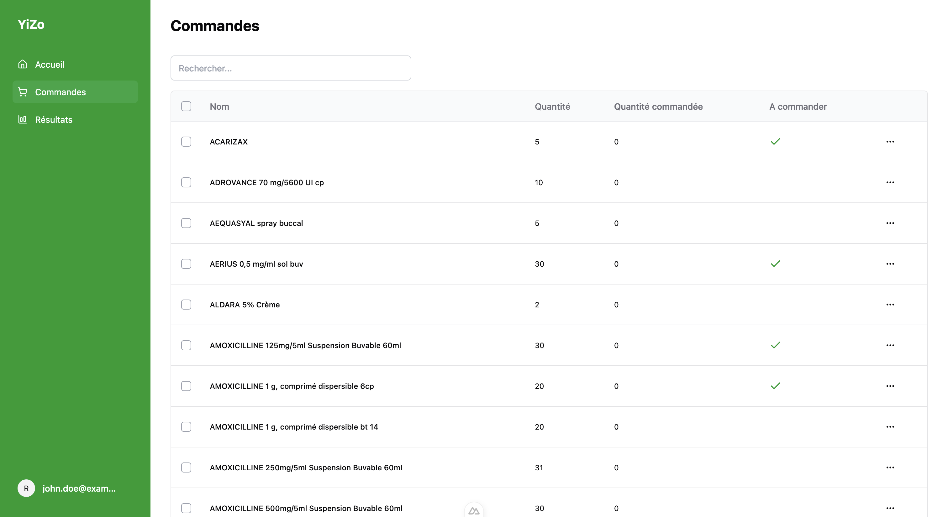 Aperçu de l'application YiZo montrant l'onglet de configuration des commandes automatiques